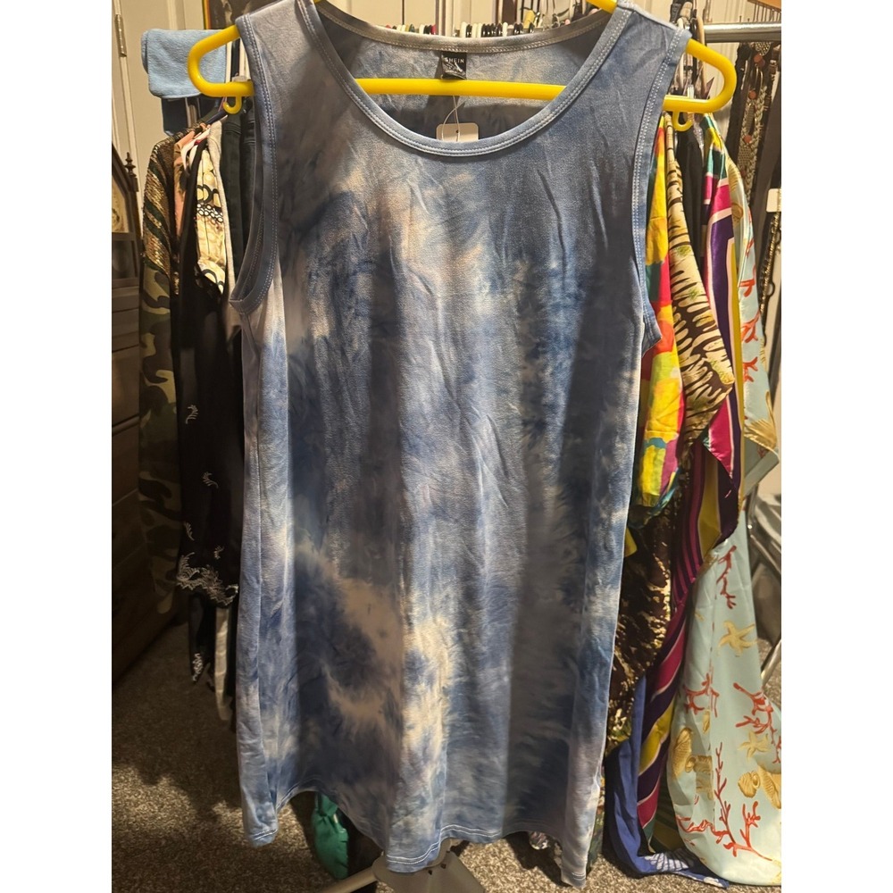 080 Shein Blue tie dyed tshirt dress - L